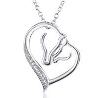 wholesale 925 Sterling Silver Elephant in Heart Shape Pendant Necklace for Women Gifts- Sliver Plated