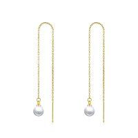 wholesale 925 Sterling Silver White Pearl Threader Drop Dangle Earrings for Women- Gold Plated