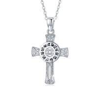 wholesale 925 Sterling Silver Celtic Cross Pendant with Runes and Cubic Zirconia Accent Necklace for Women- Rhodium Plated