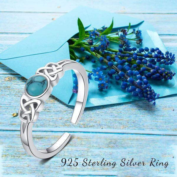 Sterling Silver Celtic Knot Turquoise Adjustable Rings-5