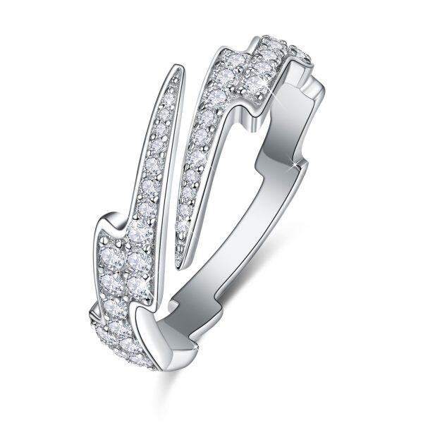 Sterling Silver Lightning Adjustable Ring With Cubic Zirconia-0