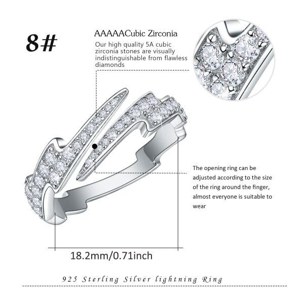 Sterling Silver Lightning Adjustable Ring With Cubic Zirconia-1