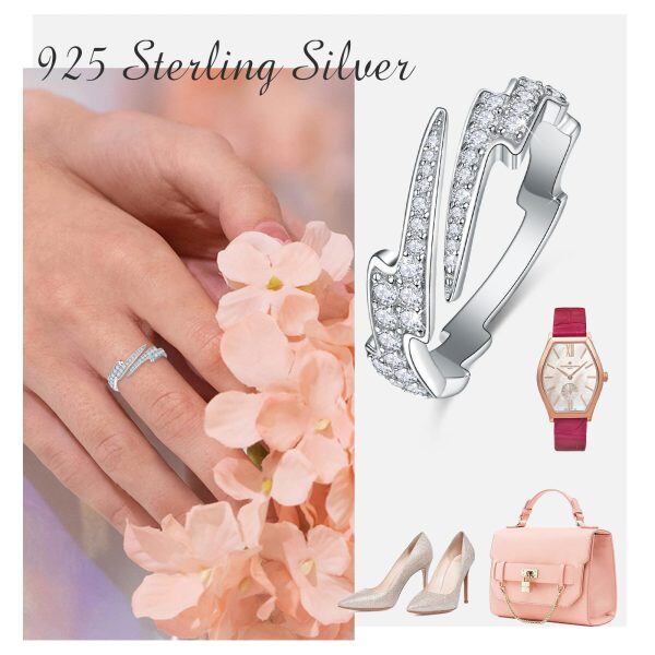 Sterling Silver Lightning Adjustable Ring With Cubic Zirconia-5