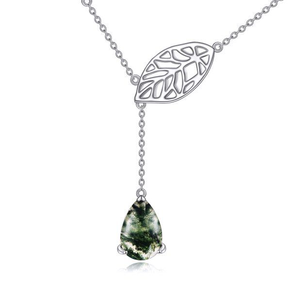 Sterling Silver Leaf Moss Agate Pentacle Necklace-0