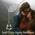 wholesale 925 Sterling Silver Green Moss Agate Leaf Pendant Necklace for Women-0-3