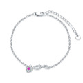 wholesale 925 Sterling Silver Rose Flower Pink CZ Charm Bracelet & Anklet Set 6+2/8+2-0-0