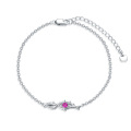 wholesale 925 Sterling Silver Rose Flower Pink CZ Charm Bracelet & Anklet Set 6+2/8+2-0-1