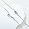wholesale 925 Sterling Silver Rose Flower Pink CZ Charm Bracelet & Anklet Set 6+2/8+2-0-3