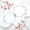wholesale 925 Sterling Silver Rose Flower Pink CZ Charm Bracelet & Anklet Set 6+2/8+2-0-4