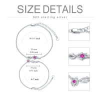 wholesale 925 Sterling Silver Rose Flower Pink CZ Charm Bracelet & Anklet Set 6+2/8+2- Rhodium Plated