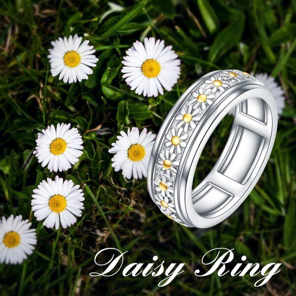 Sterling Silver Daisy Flower Spinner Rings--US # 6-2