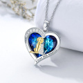 wholesale 925 Sterling Silver Heart-Shaped Blue Crystal Cat & Dog Pendant Necklace for Women's Gifts-0-2