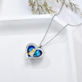 wholesale 925 Sterling Silver Heart-Shaped Blue Crystal Cat & Dog Pendant Necklace for Women's Gifts-0-3