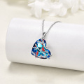 wholesale 925 Sterling Silver Blue Crystal with Red Cardinals and Branches Pendant Necklace-0-3