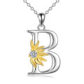wholesale 925 Sterling Silver Metal Stone Gold Plated Flower Initial B Pendant Necklace for Women-0-0