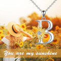 wholesale 925 Sterling Silver Metal Stone Gold Plated Flower Initial B Pendant Necklace for Women-0-2