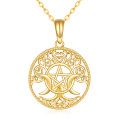 wholesale 14K Gold Pentagram Pentacle Necklace Triple Moon Goddess Pentacle Necklace for Women Real Yellow Gold Pagan Wiccan Magic Amulet Jewelry Gifts-0-0