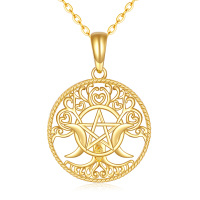 wholesale 14K Gold Pentagram Pentacle Necklace Triple Moon Goddess Pentacle Necklace for Women Real Yellow Gold Pagan Wiccan Magic Amulet Jewelry Gifts- Gold Plated