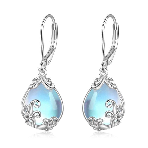 Sterling Silver Monstone Teardrop Drop Dangle Earrings-0