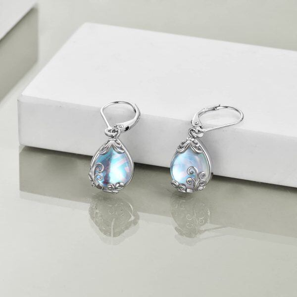 Sterling Silver Monstone Teardrop Drop Dangle Earrings-5