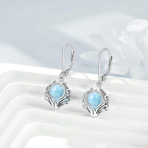 Sterling Silver Filigree Larimar Drop Earrings-4