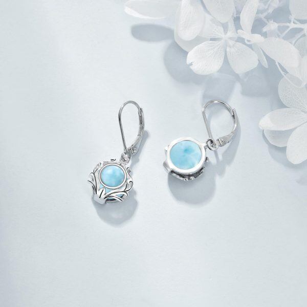 Sterling Silver Filigree Larimar Drop Earrings-5