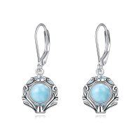 wholesale 925 Sterling Silver Larimar Stone Leverback Dangle Drop Filigree Earrings for Women- Rhodium Plated