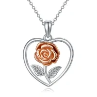 wholesale 925 Sterling Silver Rose Flower in Heart Shape Memorial Keepsake Cremation Jewelry Urn Pendant Necklace for Ashes- Rhodium And Rose Gold Plated
