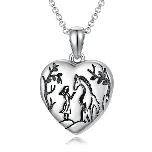 Sterling Silver Horse Heart Locket Pendant Necklace -0