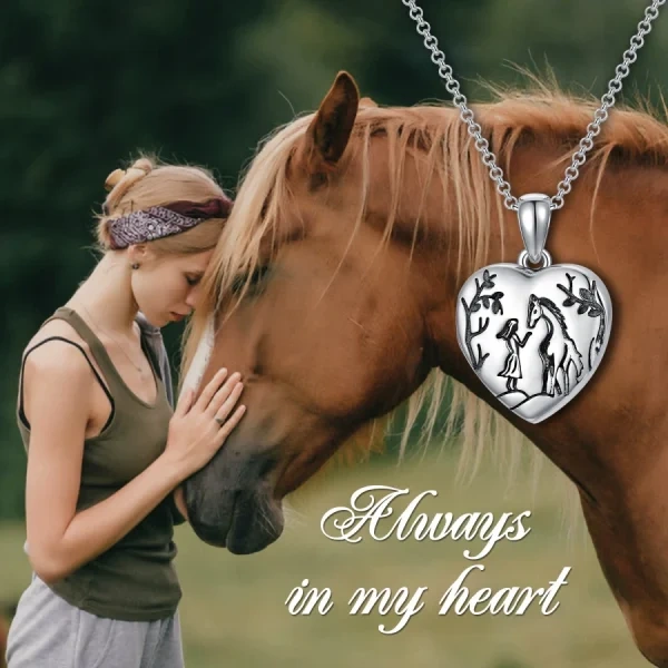 Sterling Silver Horse Heart Locket Pendant Necklace -2