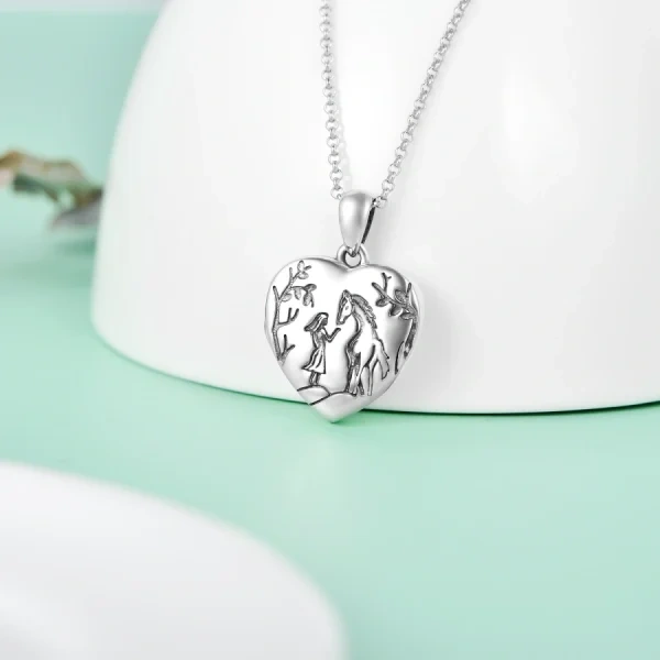 Sterling Silver Horse Heart Locket Pendant Necklace -3