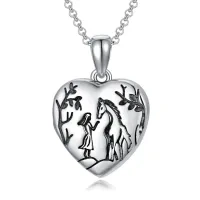 wholesale 925 Sterling Silver Horse & Girl Heart Locket Necklace - Memorial Keepsake s for Women- Rhodium Plated