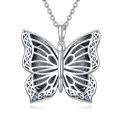 wholesale 925 Sterling Silver Blue Crystal Butterfly Pendant Necklace for Women Girls  45cm Chain Length-0-0