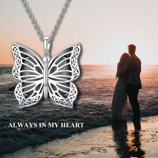 Sterling Silver Butterfly Locket Necklace That Hold 2 Pictures-2