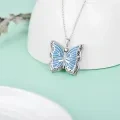 wholesale 925 Sterling Silver Blue Crystal Butterfly Pendant Necklace for Women Girls  45cm Chain Length-0-3