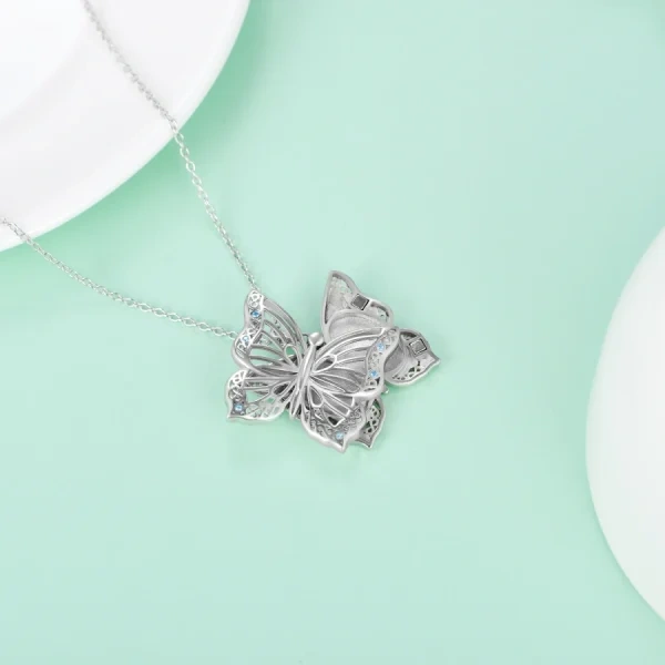 Sterling Silver Butterfly Locket Necklace That Hold 2 Pictures-5