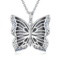 wholesale 925 Sterling Silver Blue Crystal Butterfly Pendant Necklace for Women Girls  45cm Chain Length- Rhodium Plated