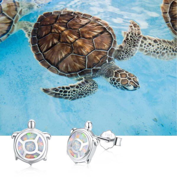 Sterling Sliver Opal Turtle Studs Earring-6