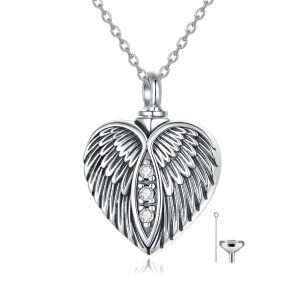 Sterling Silver Angel Wing Heart Urn Necklace-0