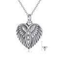 wholesale 925 Sterling Silver Angel Wing Heart Shape Memorial Jewelry Urn Pendant Necklace with Funnel and Fill Tool-0-0