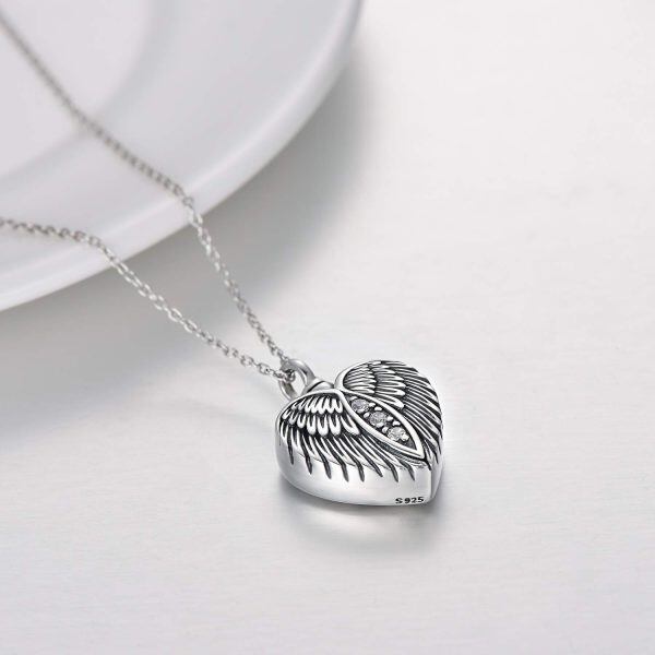 Sterling Silver Angel Wing Heart Urn Necklace-2