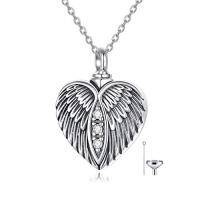 wholesale 925 Sterling Silver Angel Wing Heart Shape Memorial Jewelry Urn Pendant Necklace with Funnel and Fill Tool- Oxidized/Oxidised