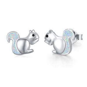 Sterling Silver Cute Opal Little Squirrel Stud Earrings-0