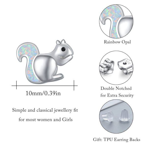 Sterling Silver Cute Opal Little Squirrel Stud Earrings-1