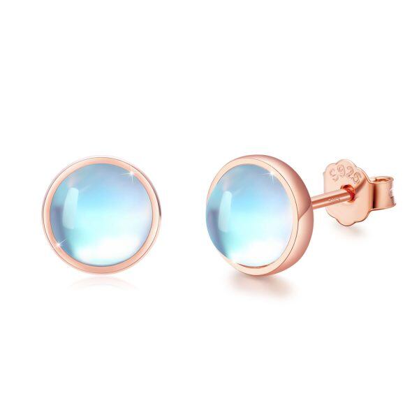 Sterling Silver Rose Gold Plated Moonstone Round Stud Earrings-0