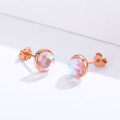 wholesale 925 Sterling Silver Round Blue Opalite Rose Gold Plated Stud Earrings for Sensitive Ears-0-1