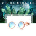 wholesale 925 Sterling Silver Round Blue Opalite Rose Gold Plated Stud Earrings for Sensitive Ears-0-11