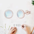 wholesale 925 Sterling Silver Round Blue Opalite Rose Gold Plated Stud Earrings for Sensitive Ears-0-12