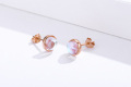 wholesale 925 Sterling Silver Round Blue Opalite Rose Gold Plated Stud Earrings for Sensitive Ears-0-16