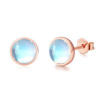 wholesale 925 Sterling Silver Round Blue Opalite Rose Gold Plated Stud Earrings for Sensitive Ears- Rose Gold Plated